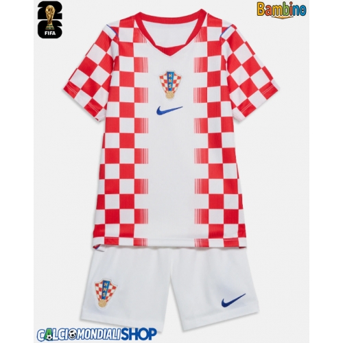 Maglie da calcio Croazia Prima Maglia Bambino Mondiali 2026  Manica Corta + Pantaloni corti)